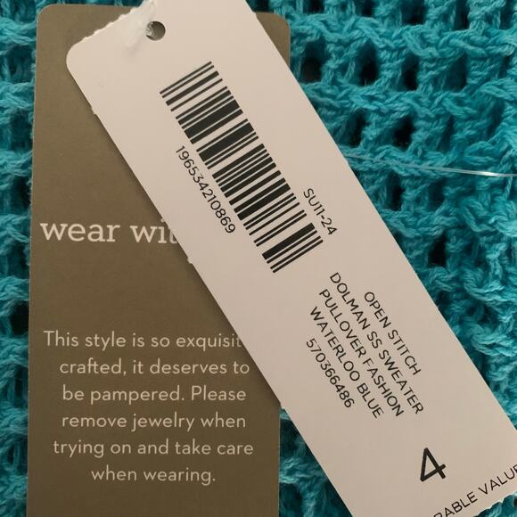 NWT Chico's Sweater Women's Sz 4 (2X) Open Stitch Waterloo Blue Dolman Sleeve - Picture 5 of 8